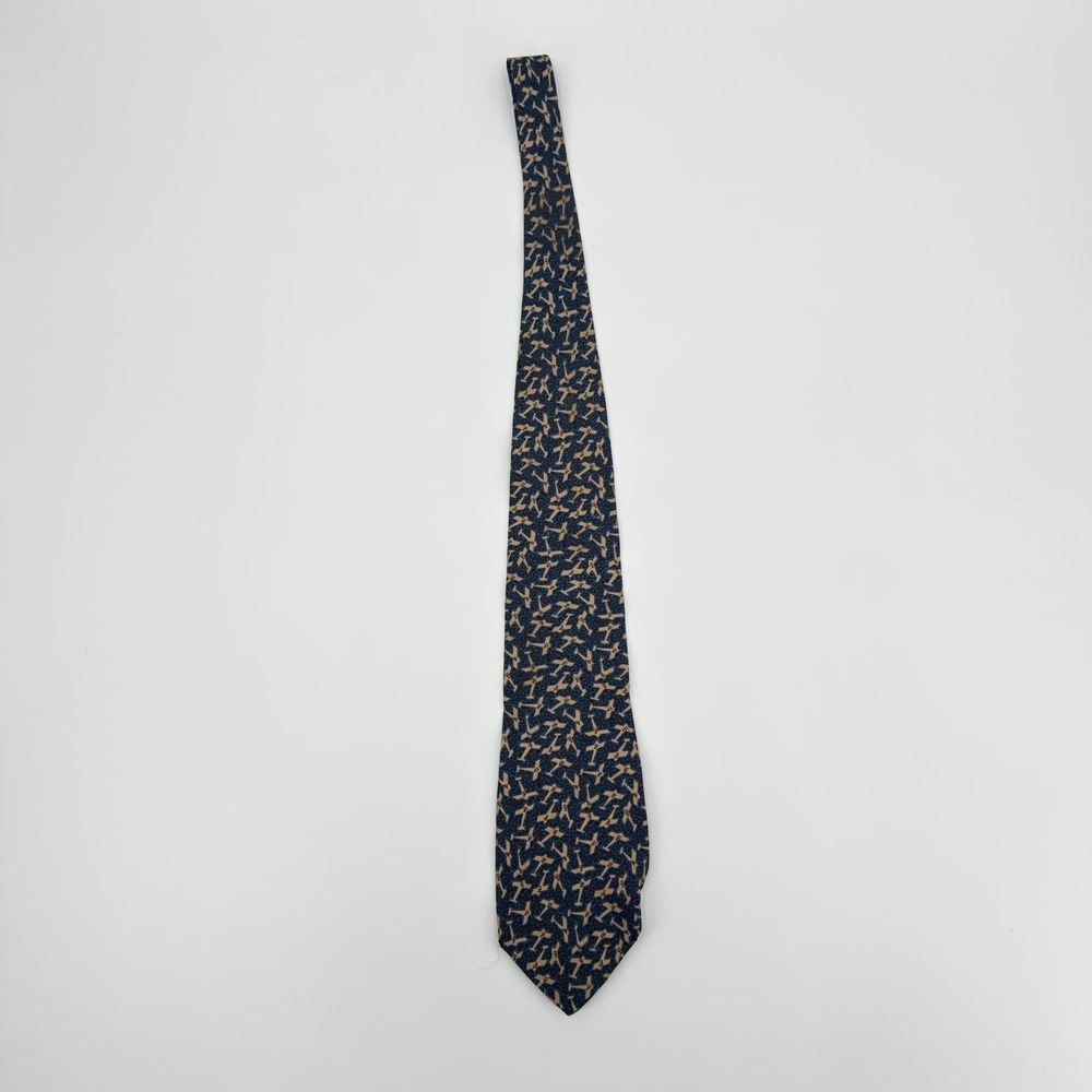 Guggenheim Museum Mens Silk Tie Navy Blue Airplane Aviation Pattern Italy